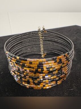 Stylish accessory beaded multi-strand cuff bracelet